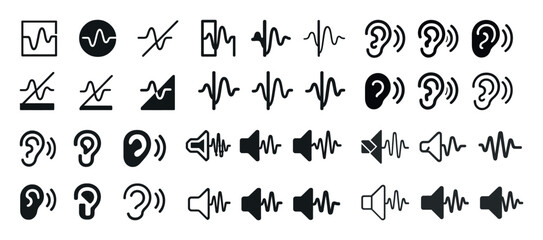 Collection of audio and ear icon designs in various styles