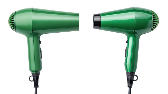 Two green hair dryer appliance isolated on transparent background