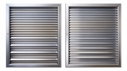 Two metal ventilation louver grilles isolated on transparent background