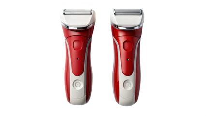 Two red and white electric shaver razor appliance isolated on transparent background