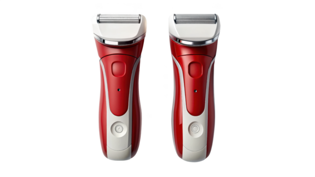 Two red and white electric shaver razor appliance isolated on transparent background