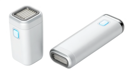 Two views of a modern white electric shaver or trimmer isolated on transparent background