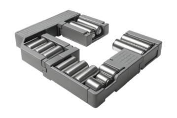 Interlocking modular conveyor system with segments and rollers.