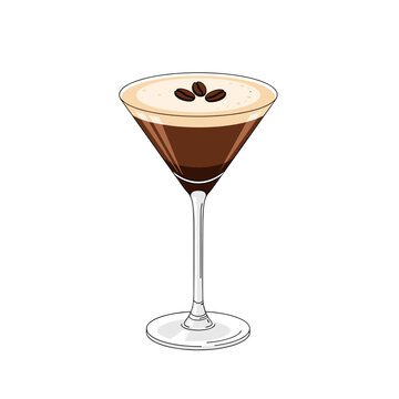 Espresso martini illustration on white background with copy space stylish cocktail concept