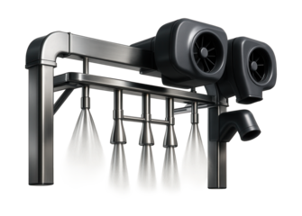 Automated car wash with high-pressure water jets and efficient air dryers.