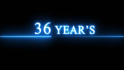 Neon 36 years celebration illustration. Happy anniversary neon text.