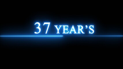 Neon 37 years celebration illustration. Happy anniversary neon text.