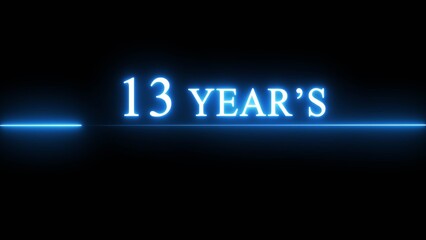 Neon 13 years celebration illustration. Happy anniversary neon text.