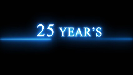 Neon 25 years celebration illustration. Happy anniversary neon text.
