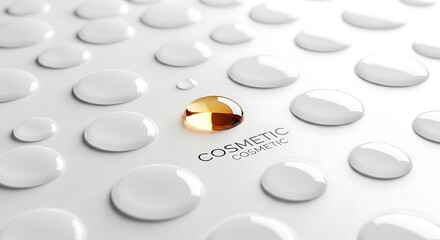 Cosmetic serum drop surrounded by water droplets on white background for beauty concept