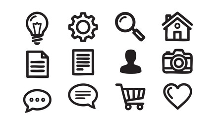 Business doodle icons set including lightbulb gear documents and speech bubbles