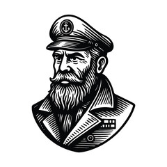 hand drawn illustration of bearded sea captain.