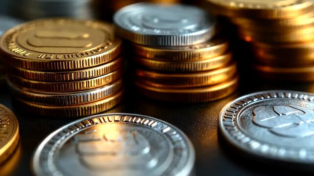 Stacked coins showcasing gold and silver tones