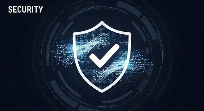 Digital security shield protecting data with glowing circuit board pattern for modern cybersecurity solutions