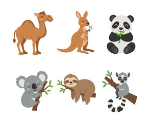 Obraz premium Cute cartoon wild animals set for kids education