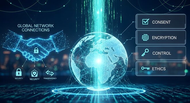 Explore global digital security network connections and data ethics for business success in a modern tech landscape