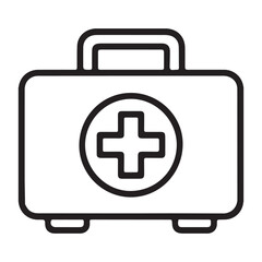 Simple outline icon of a medical first aid kit with a red cross symbol