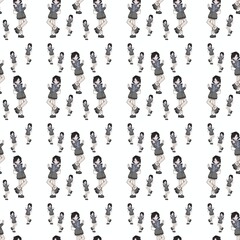 Seamless kawaii anime girl pattern on white background