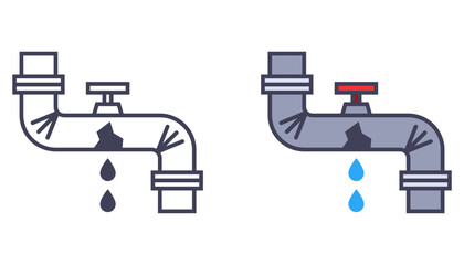 A pipe icon with a hole where water flows. Flat illustration