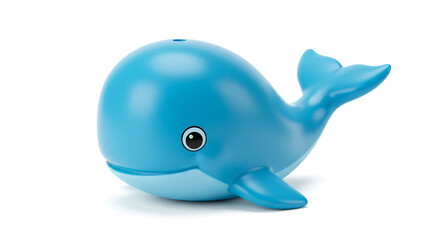 Playful cartoon blue whale toy in a cheerful minimalist style with soft highlights on a bright white background. AI Generated