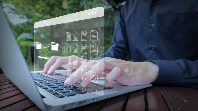 Outdoor Laptop Use with Virtual File Management Interface - Powered by Adobe
