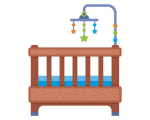 Children wooden crib for a baby. Flat illustration.