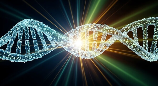 DNA Double Helix with Light Burst - Genetic Code and Scientific Innovation. - Powered by Adobe