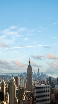 New York city skyline time lapse video from roof top with urban skyscrapers, New York, USA.