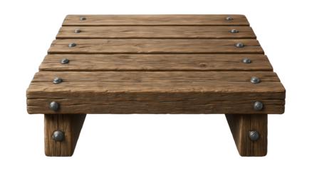 Weathered timber dock featuring sturdy planks and metal fasteners.