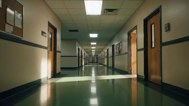 Empty Institutional Hallway Long Corridor in Office or Police Station