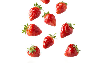 Fresh Strawberries Falling Isolated on Transparent Background