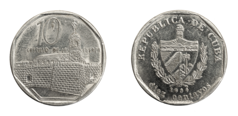 Cuba ten centavos coin on white isolated background