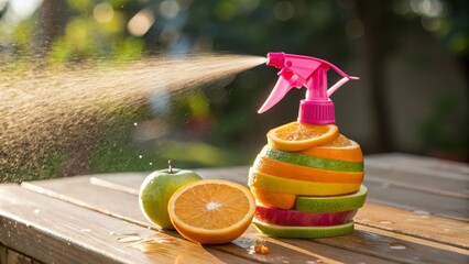Refreshing citrus fruit infused water spray bottle outdoors