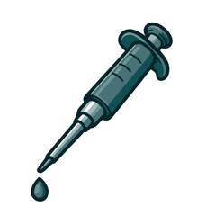 A laboratory syringe with a drop of liquid, used for precise transfer of small liquid samples.
