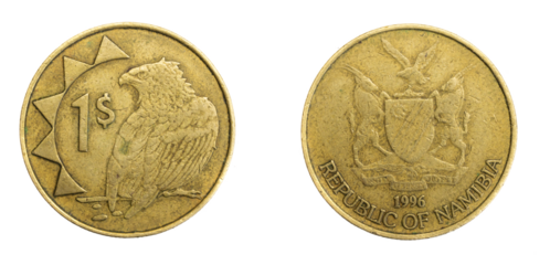 Namibia one dollar coin on white isolated background