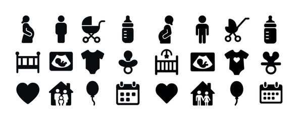 Baby icons set: pregnancy, parenthood, and childcare symbols