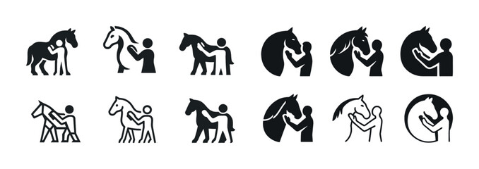 Collection of horse and human icon illustrations in various styles