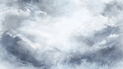 Obraz premium A serene watercolor depiction of gray clouds blending into a soft, light background, evoking a calming, atmospheric feel.