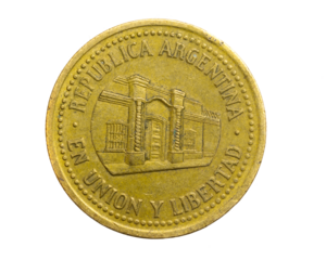 Argentina fifty centavos coin on a white isolated background