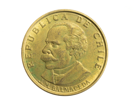 Chile twenty centesimos coin on a white isolated background