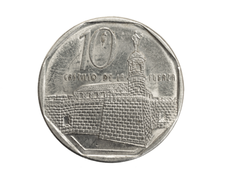 Cuba ten centavos coin on white isolated background