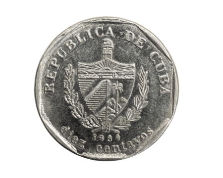 Cuba ten centavos coin on white isolated background