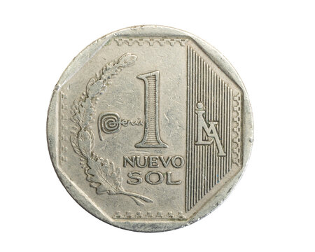 Peru one sol coin on white isolated background