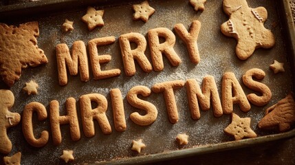 Christmas Cookies with Merry Christmas Text on Baking Sheet Holiday Treats Seasonal Dessert
