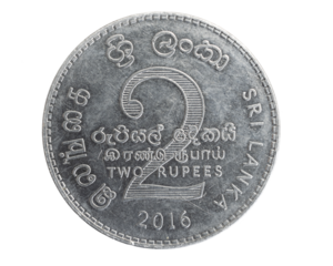 Sri lanka two rupees coins on a white isolated isolated background
