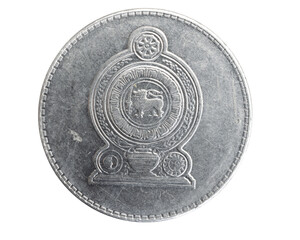 Sri lanka two rupees coins on a white isolated isolated background