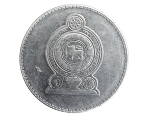 Sri lanka two rupees coins on a white isolated isolated background