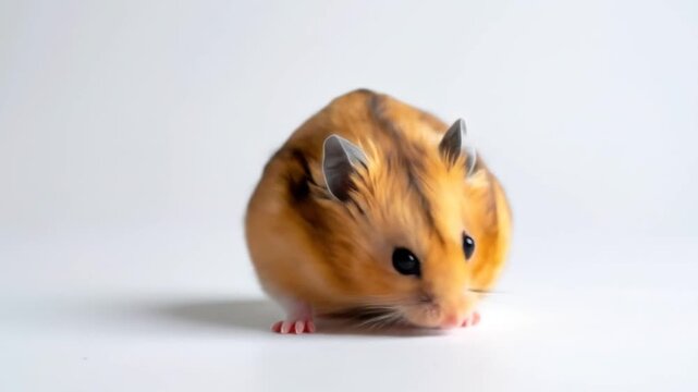 Charming Hamster in Motion: A Playful Sequence of a Golden Hamster on a White Background