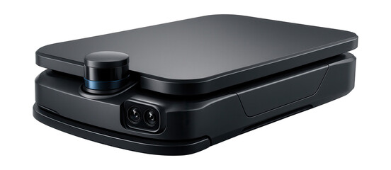 Automated vehicle with flat platform and navigation sensors for efficient transport.