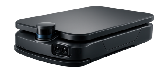 Automated vehicle with flat platform and navigation sensors for efficient transport.